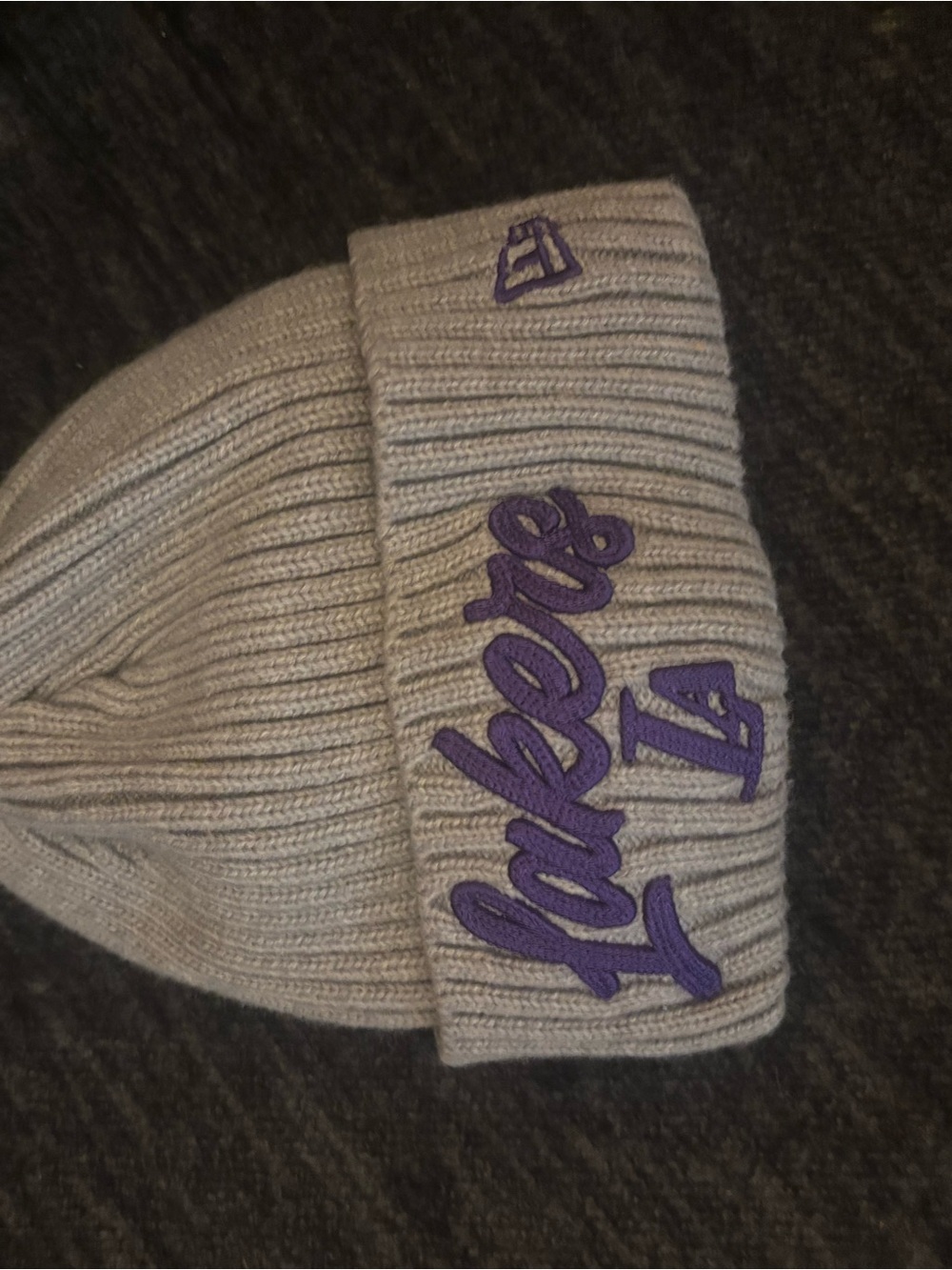 Gray Beanie with Purple Script - Kids Accessories